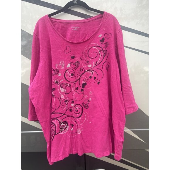 Catherine's hot pink scoop neck hearts swirls tshirt 2X boho hippie colorful - Picture 1 of 8